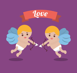 love couple cupid bow arrow banner design vector illustration