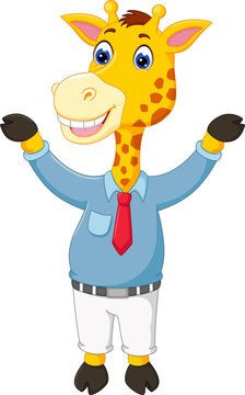 cute giraffe cartoon standing with waving cheerful