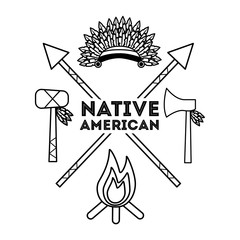 native american weapons tools icons set outline vector illustration