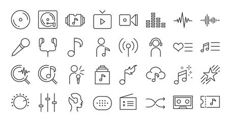 Music app icon set. Included the icons as song, playlist, music, album, new release, top chart and more.