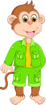 cute monkey cartoon standing with laugh