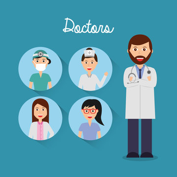 doctor folded arms and team physician icons circle vector illustration
