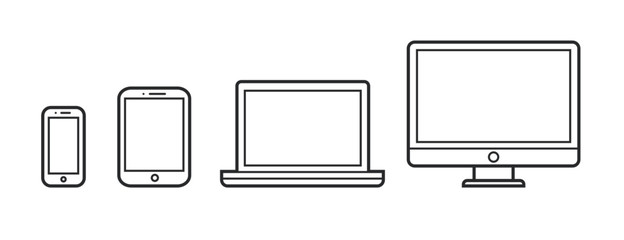 Device Infographic Icons: Smartphone, Tablet, Laptop, Desktop Computer