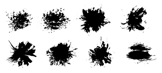 Collection black dirty design element. Grunge splash, spot, paint artistic set. Grunge texture collection.