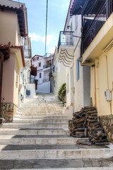 A typical street with historical houses in koroni, Messinia, Greece
