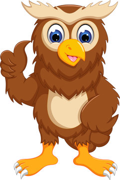funny owl cartoon standing with smile and thumb up