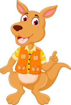 funny kangaroo cartoon posing with pointing and smiling