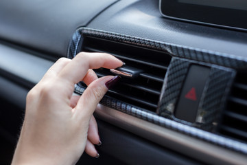 hand sliding way of car Air flow of air conditioner switch in automobile