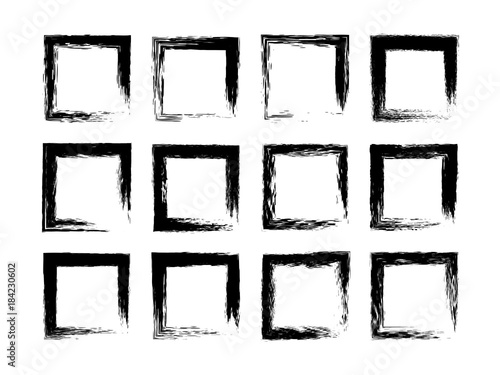 Collection Empty Black Grunge Rectangle Frame Isolated On White Collection Empty Black Grunge Rectangle Frame Isolated On White Background Vignette Set