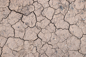 Cracked dry brown soil textured background, global warming effect