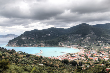 View over the bay of Skopelos town on Skopelos island in Greece

