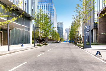 empty highway with cityscape and skyline of qingdao,China.