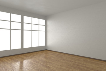 Corner of white empty room with windows