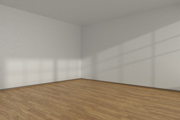 White empty room corner with parquet floor