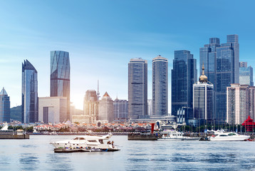 Panorama of Qingdao City by the Sea - obrazy, fototapety, plakaty