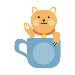 Cute cat in mug cartoon icon vector illustration graphic design