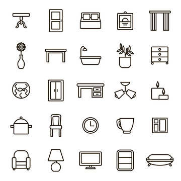 Home Decoration Signs Black Thin Line Icon Set. Vector