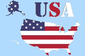 Map of the United States in the form of a flag. The territory of the USA
