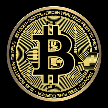 Crypto currency bitcoin vector illustration on a black background.