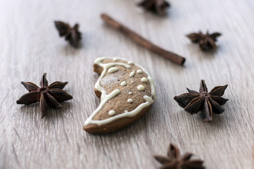 Christmas homemade gingerbread cookies on a wooden table