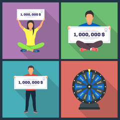 Lottery design concept set with winning combinations flat icons isolated vector illustration