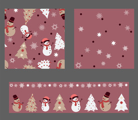 Winter Set of 3 Seamless Patterns in Pastel Colors