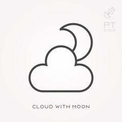 Line icon cloud with moon