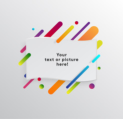 Vector background with paper card and abstract colorful shapes. Trendy neon lines and circles   wallpaper in a modern material design style.