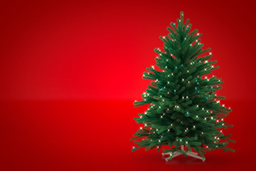 Christmas tree on red background. 3D Render