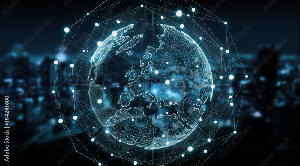 Poster connections system global world view 3d rendering