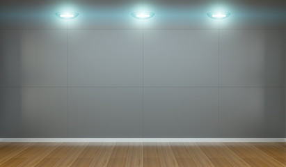 Empty wall in museum with lights 3D rendering