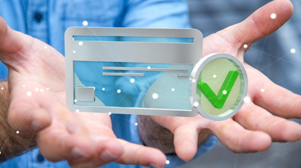 Businessman using credit card to pay online 3D rendering