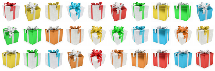 Colorful christmas gift pack isolated 3D rendering