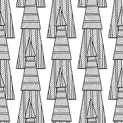 Christmas decorative trees. Black and white seamless pattern for coloring book or page. Vector