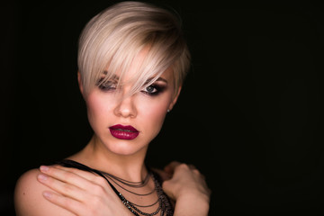 beautiful young naked woman. beauty blonde girl with short haircut. fashion hairstyle