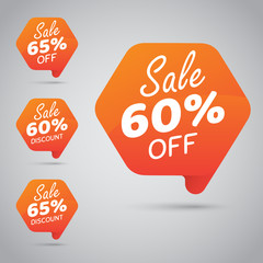 60% 65% Sale, Disc, Off on Cheerful Orange Tag for Marketing Retail Element Design