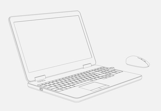 Illustration of Laptop Computer and Mouse in 3D