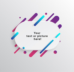 Vector background with paper card and abstract colorful shapes. Trendy neon lines and circles   wallpaper in a modern material design style.