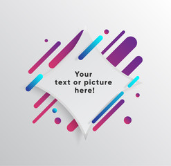 Vector background with paper card and abstract colorful shapes. Trendy neon lines and circles   wallpaper in a modern material design style.
