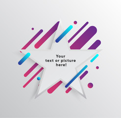 Vector background with paper card and abstract colorful shapes. Trendy neon lines and circles   wallpaper in a modern material design style.