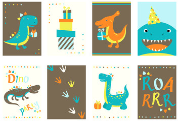 Collection of birthday banners with cute dinosauros