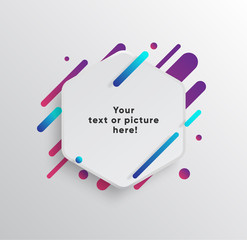 Vector background with paper card and abstract colorful shapes. Trendy neon lines and circles   wallpaper in a modern material design style.