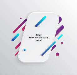 Vector background with paper card and abstract colorful shapes. Trendy neon lines and circles   wallpaper in a modern material design style.