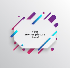 Vector background with paper card and abstract colorful shapes. Trendy neon lines and circles   wallpaper in a modern material design style.