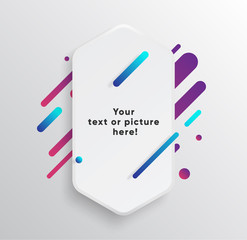 Vector background with paper card and abstract colorful shapes. Trendy neon lines and circles   wallpaper in a modern material design style.