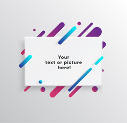 Vector background with paper card and abstract colorful shapes. Trendy neon lines and circles   wallpaper in a modern material design style.