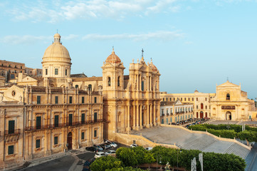Fototapeta na wymiar Scenic view of the Noto cathedral church, example of baroque architecture, Sicily, Italy