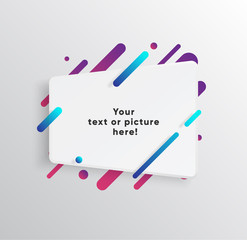 Vector background with paper card and abstract colorful shapes. Trendy neon lines and circles   wallpaper in a modern material design style.