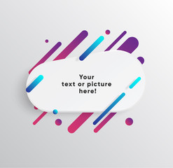 Vector background with paper card and abstract colorful shapes. Trendy neon lines and circles   wallpaper in a modern material design style.