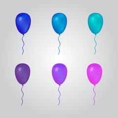 Set of balloons blue and purple. Isolated balloons for your projects. Vector illustration.